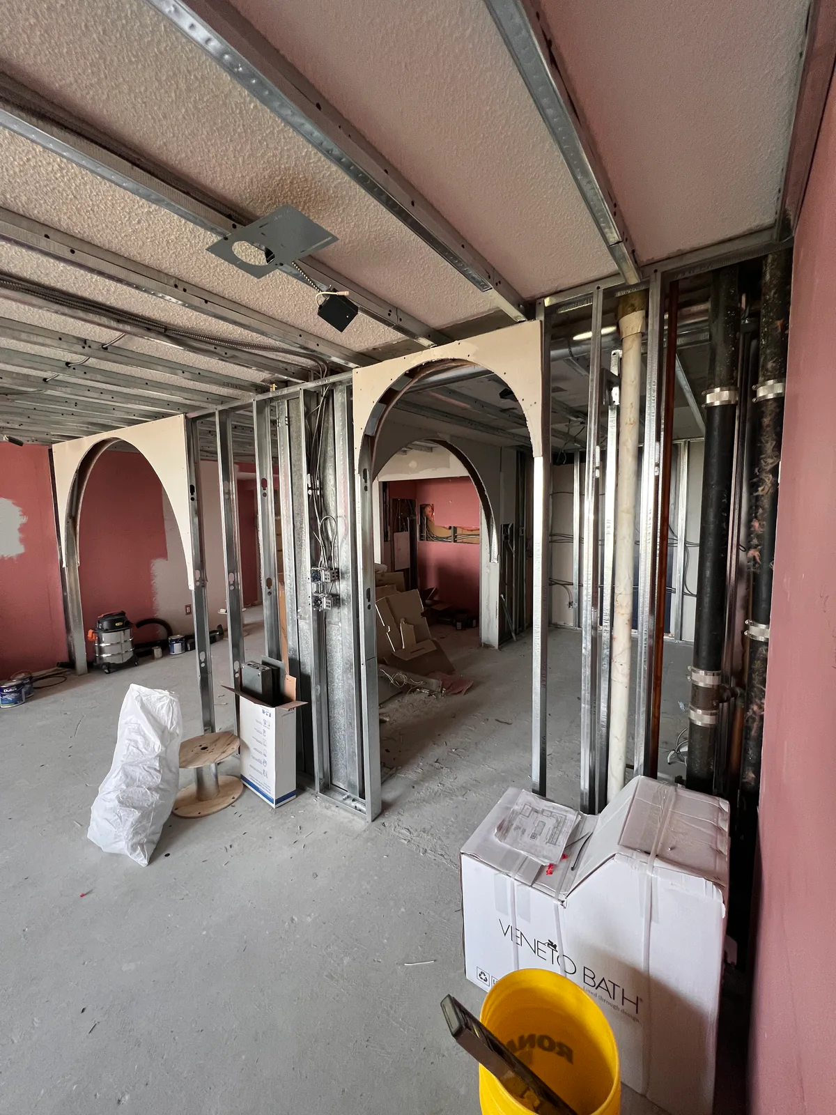 Close view of drywall arch framing at 3000 Bathurst, Toronto