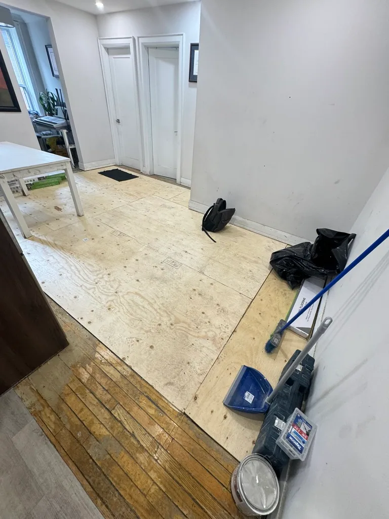 Transition between existing flooring and replacement plywood subfloor