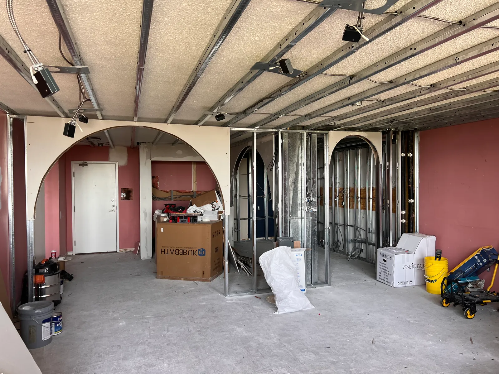 3000 Bathurst interior renovation framing and curved openings in progress