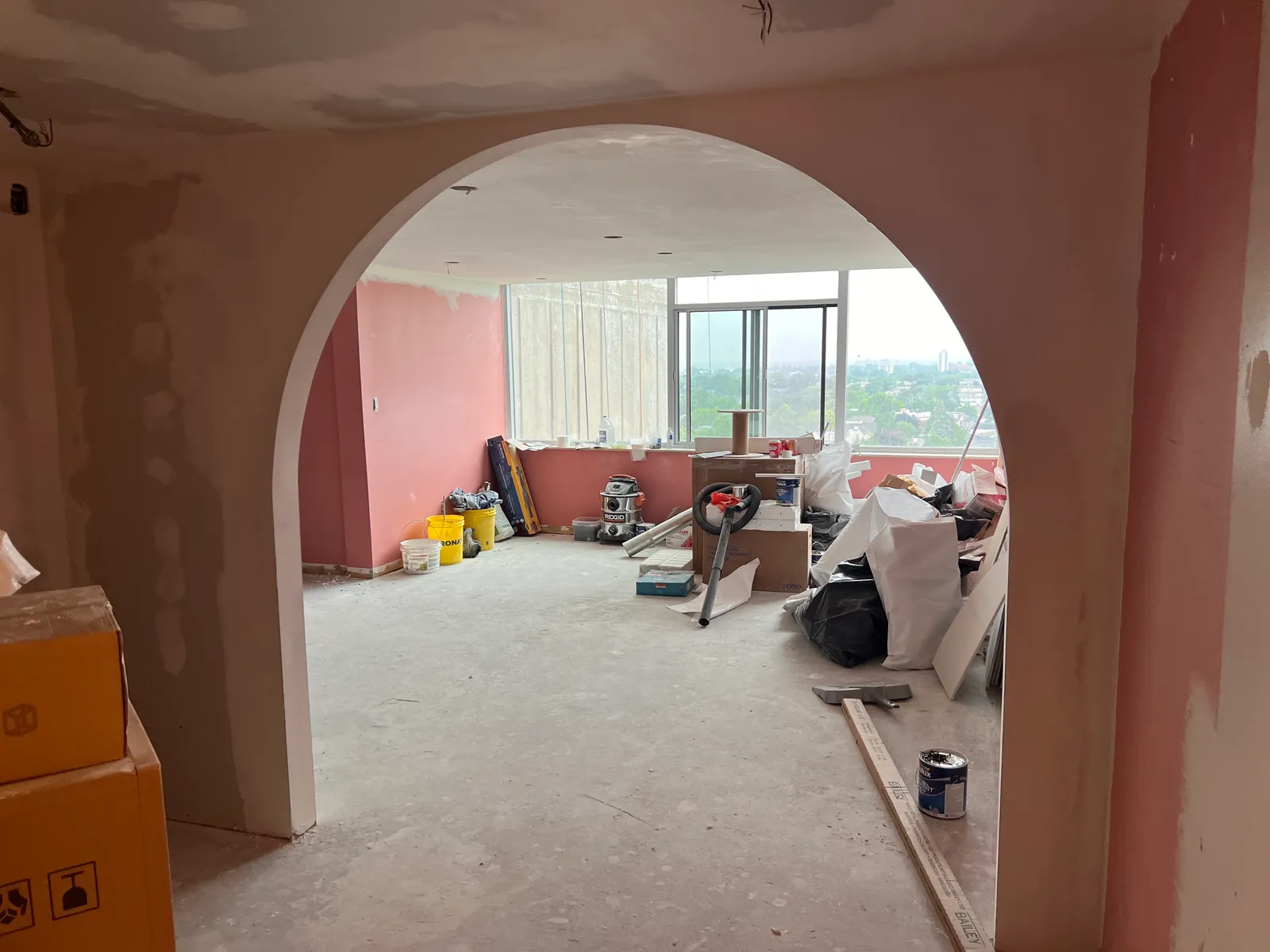 3000 Bathurst curved opening during drywall finishing