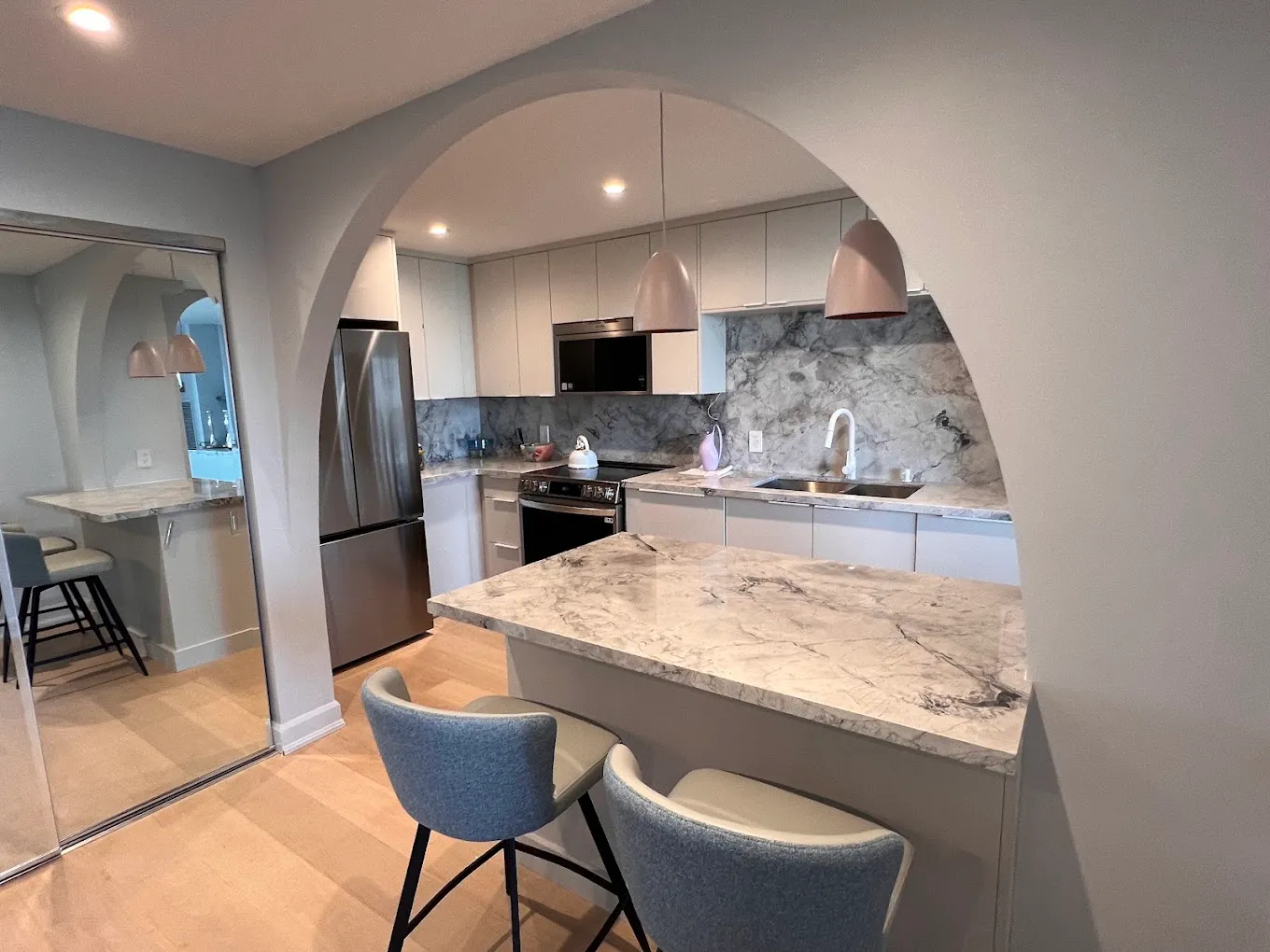 3000 Bathurst completed kitchen through the finished curved opening