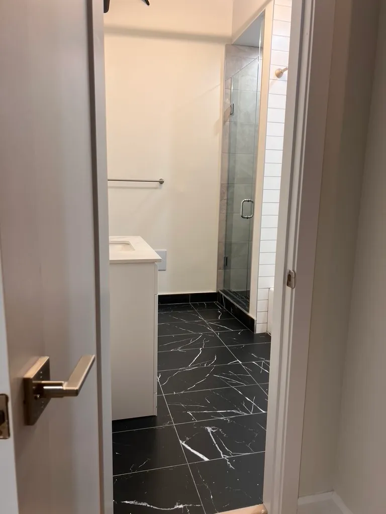 Completed 34 Noble bathroom viewed from the doorway