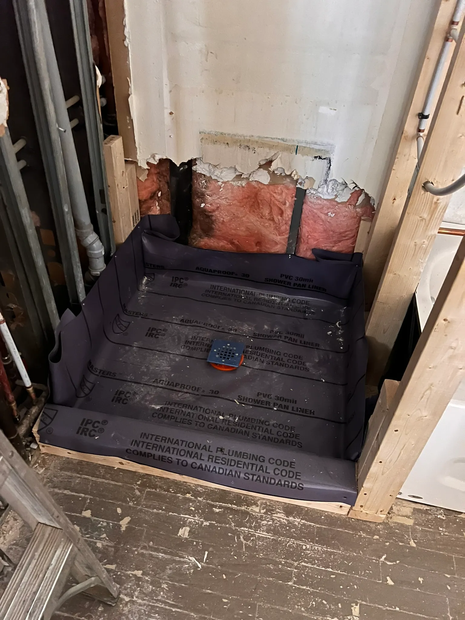 34 Noble shower area during waterproofing preparation